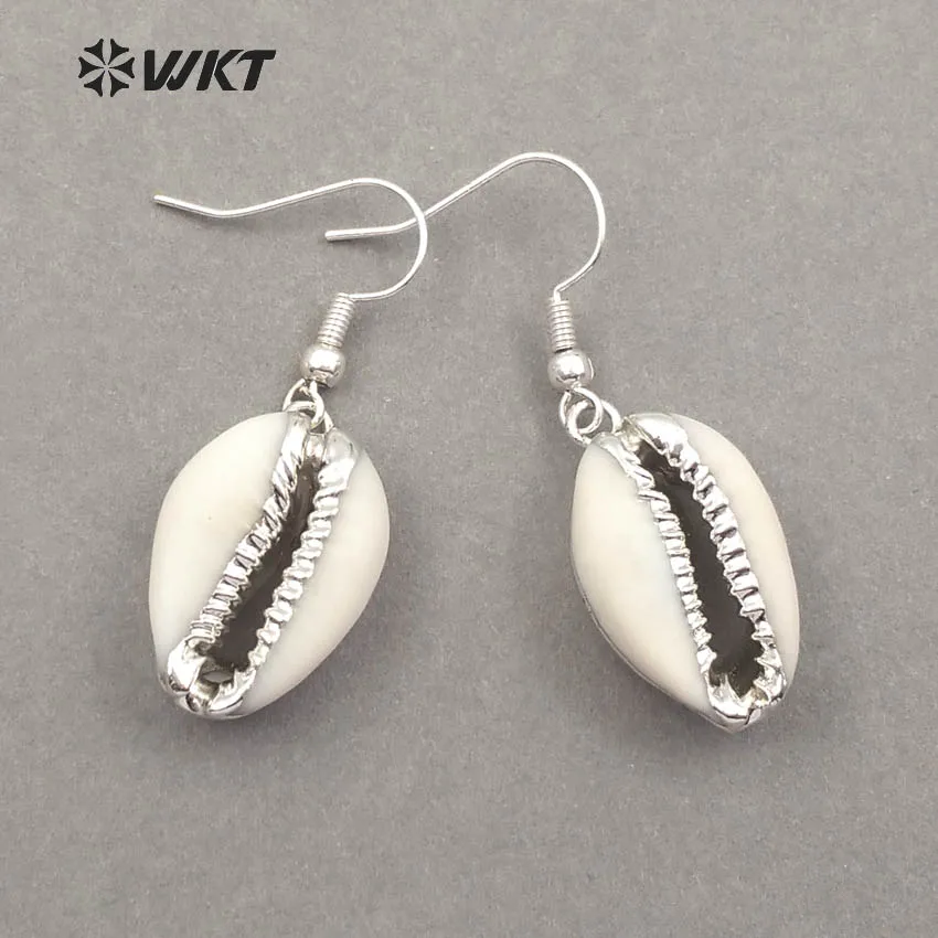 

WT-E460 Women's Dainty Jewelry Natural Cowrie With Trim Earring Real Wild Coast Sea Shell For Beach Wedding Earring