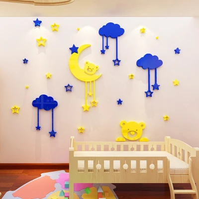Милые Мультяшные звезды, луна, 3d наклейки на стену для детских комнат, детской спальни, детского сада, украшения стен, творческие DIY наклейки на стену