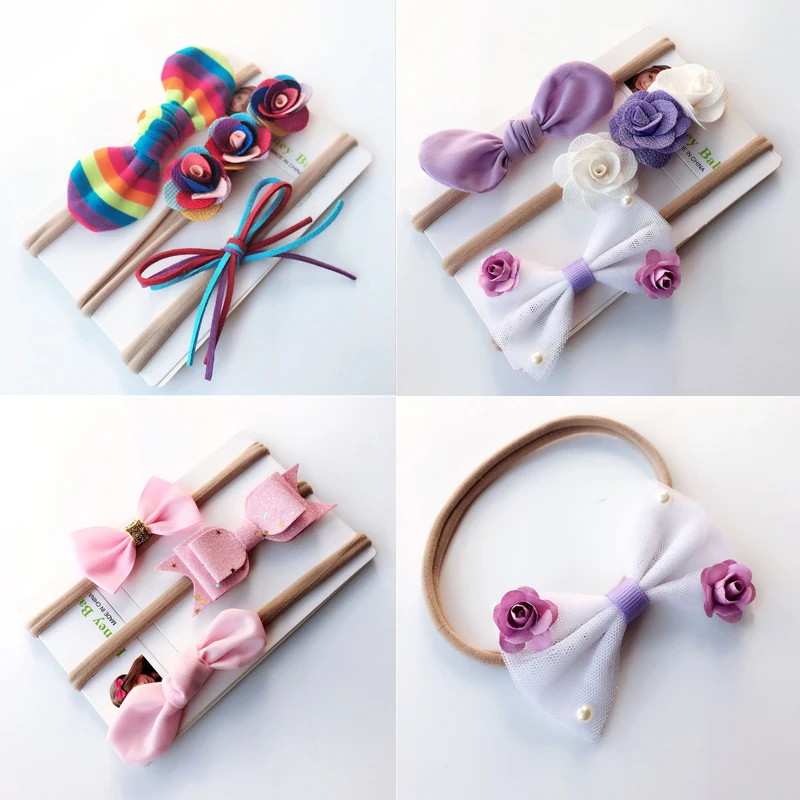 3pcs/Sets Newborn Infant Baby Girls Boys Headband Flowers Rainbow Print Headwear 3 Colors | Мать и ребенок
