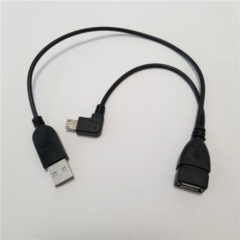 100 шт./лот 90 градусов прямоугольный Micro USB Мужской хост OTG кабель с кабелем питания