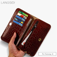 wangcangli brand genuine calf leather phone case crocodile texture flip multi function phone bag for samsung s6 hand made