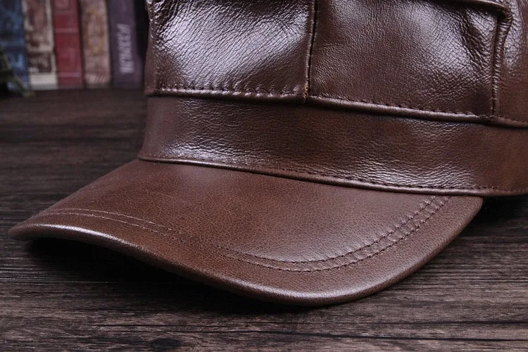 RY109 мужские темно синие Шапки из натуральной кожи с защитой от ветра и ушей теплые