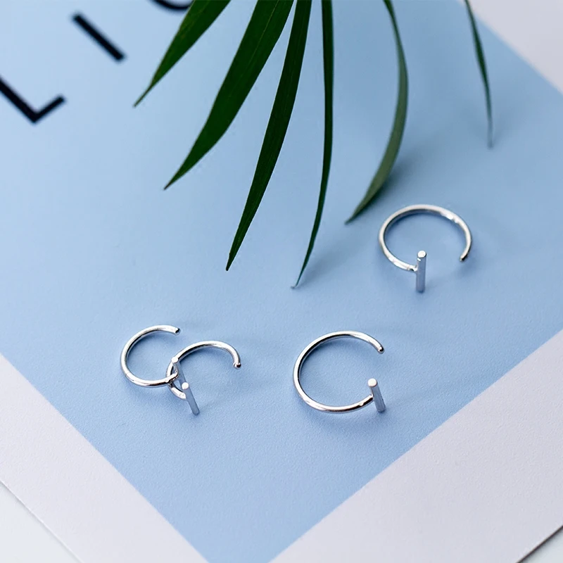 MloveAcc 100% 925 Solid Real Sterling Silver Fashion Tiny Cute Stick Semicircle Stud Earrings for Women Girls Kids Gift Jewelry | Украшения