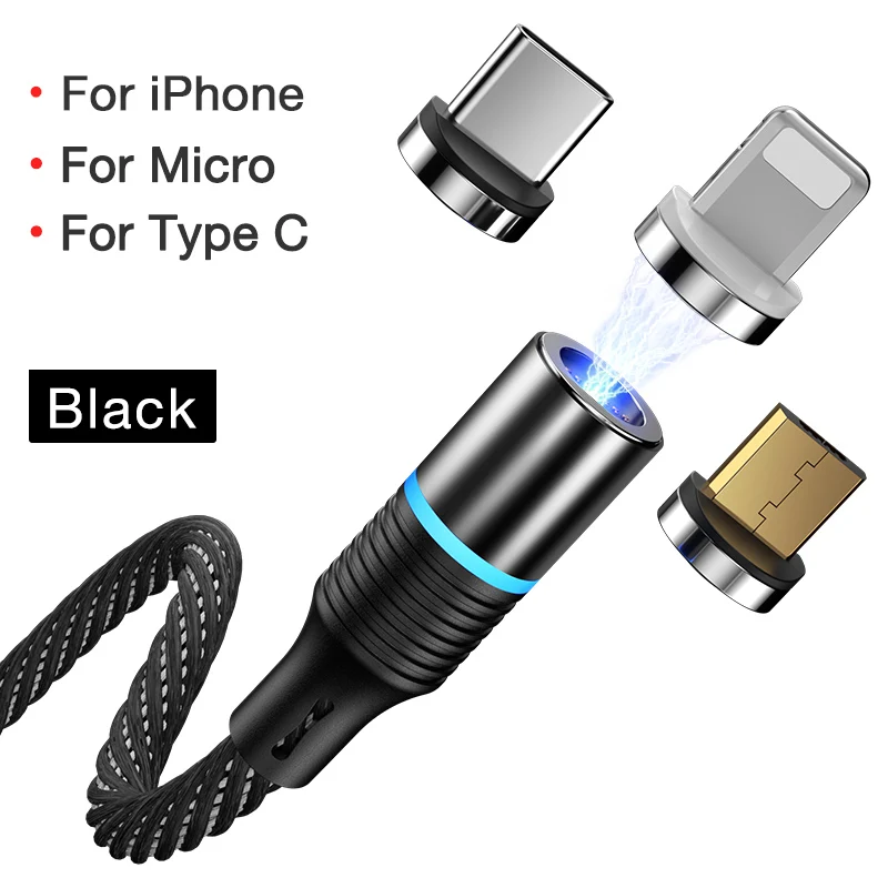 Black 3 in 1 CAFELE QC3.0 Магнитный USB кабель usb type C Micro кабель для iPhone X XS MAX XR 8 7 6 Plus 3A кабель для быстрой зарядки и синхронизации данных - Цвет: Black 3 in 1
