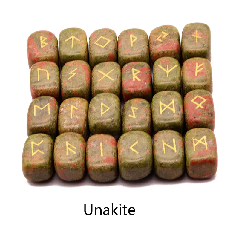Unakite 25 шт. натуральный камень, с резьбой руны викингов амулет набор рейки руник алфавитов Исцеление Кристаллы кварц гадание камни ювелирные изделия - Окраска металла: Unakite
