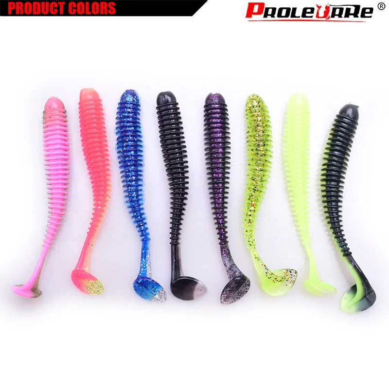 

10pcs/lot jig T tail Two-tone silicone soft lures 5.5cm 0.8g spiral worm fishing lures attractive wobbler bass fishing tackle