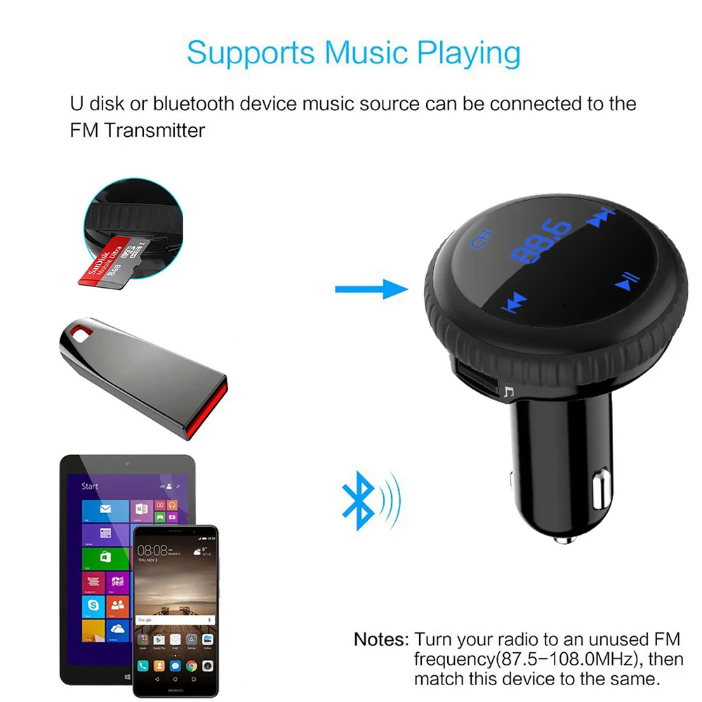 FM трансмиттер с Bluetooth автомобильный комплект громкой связи MP3 плеер модулятор 5 В 2