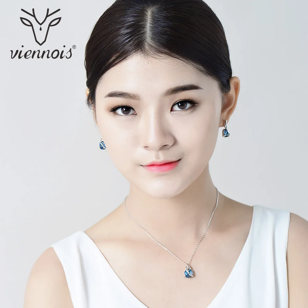 Viennois Fashion Blue Crystal From Women Jewelry Sets Trendy Dangle Earrings And Pendant Chain Necklace | Украшения и аксессуары