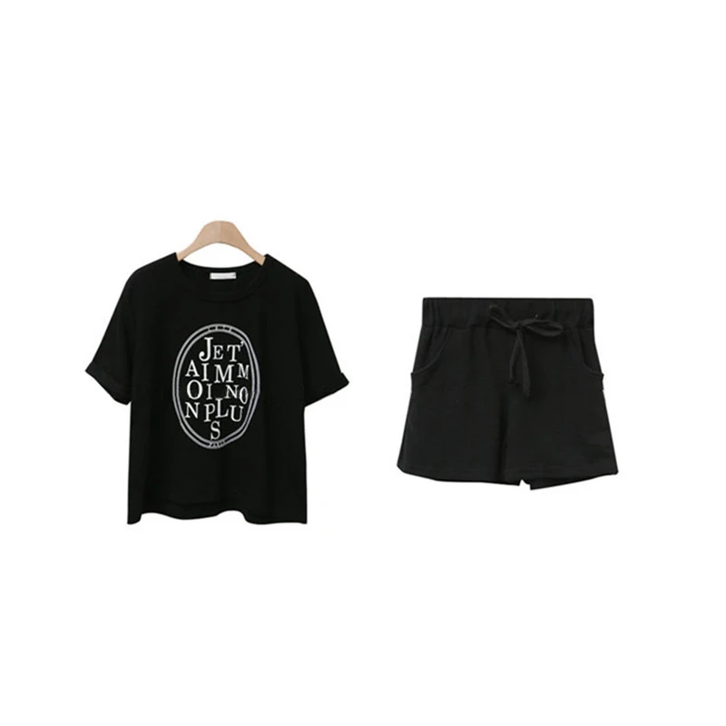 2 комплекта летних женских костюмов футболка с принтом свободные шорты