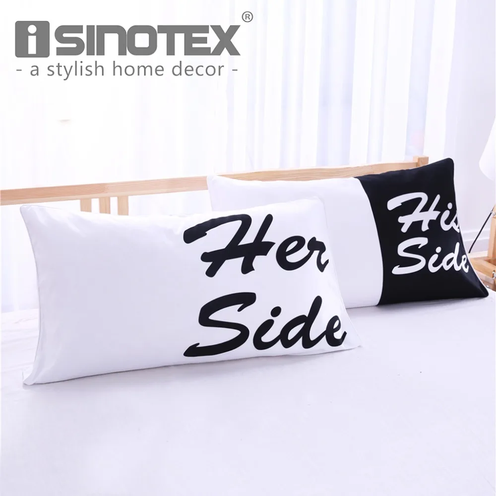 

ISINOTEX Pillowcase Letter Printed Her Side His Side Bedroom Decorative Pillow Cases Cover Case Bedclothes 50*75cm 1Pair