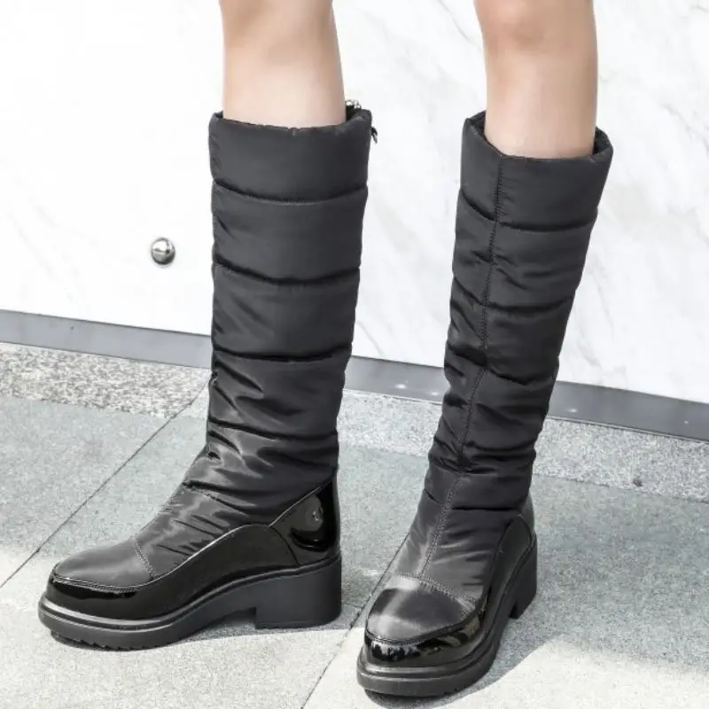 Haoshen&ampGirl Snow Boots Women Winter Waterproof Platform Fur Shoes Wedges Heels Knee High Patent Leather | Обувь
