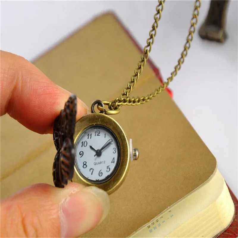 

Elegant Vintage Butterfly Quartz Necklace Pendant Pocket Watch With Sweater Chain reloj de bolsillo 2018 Gift #D