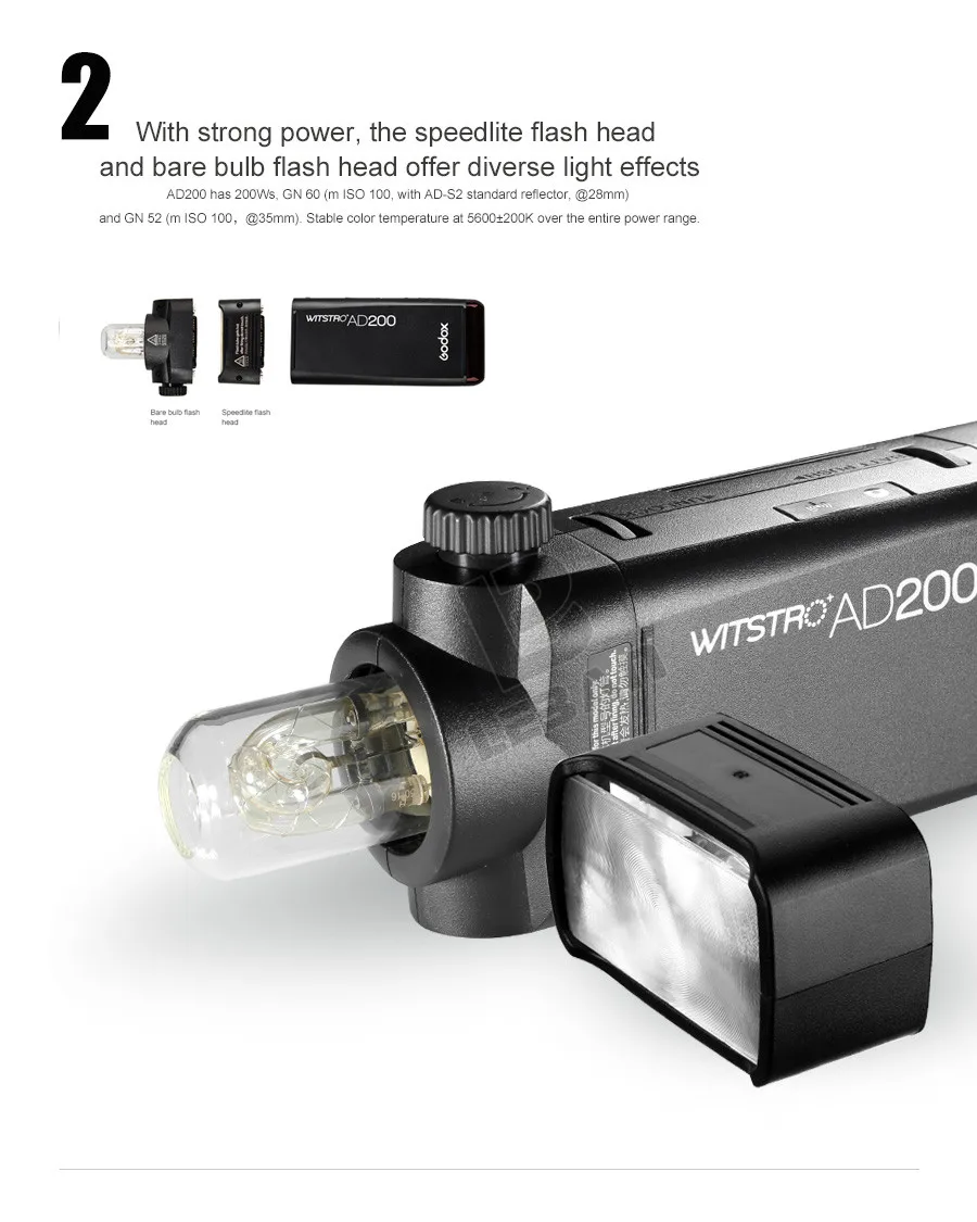 Godox AD200 200Ws GN 60 ttl Высокоскоростная синхронизация стробоскоп Встроенная 2,4G Беспроводная X система с литиевой батареей 2900mAh