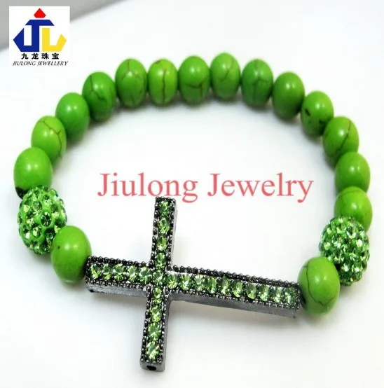 DIY 12pcs/lot Sideways cross pave clay 2balls and turquoise beads shamballa bracelets wholesale.apple green.Free shipping.CS15 | Украшения