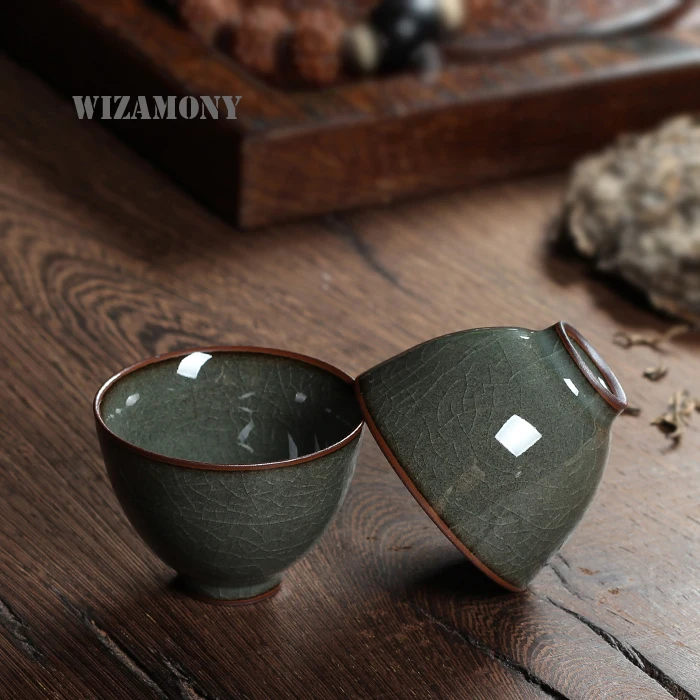 Старинная глазурованная китайская фарфоровая чашка Longquan Celadon 2 шт. чайная чаша