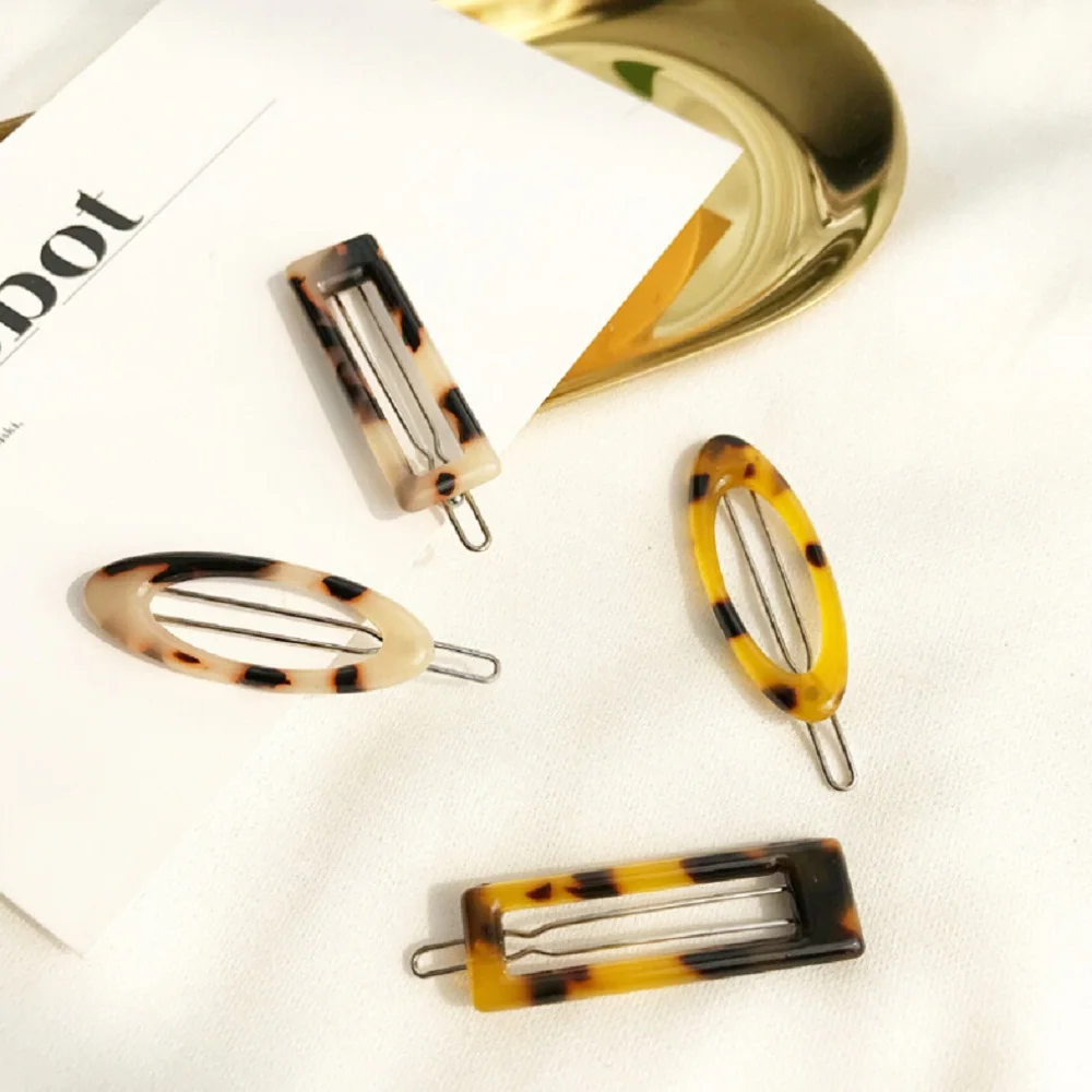 New Arrival Korea Vintage Acetic Acid Acrylic Hair Clips Geometric Hollow Oval Marble Hairpin Accessories for Women Girls | Красота и