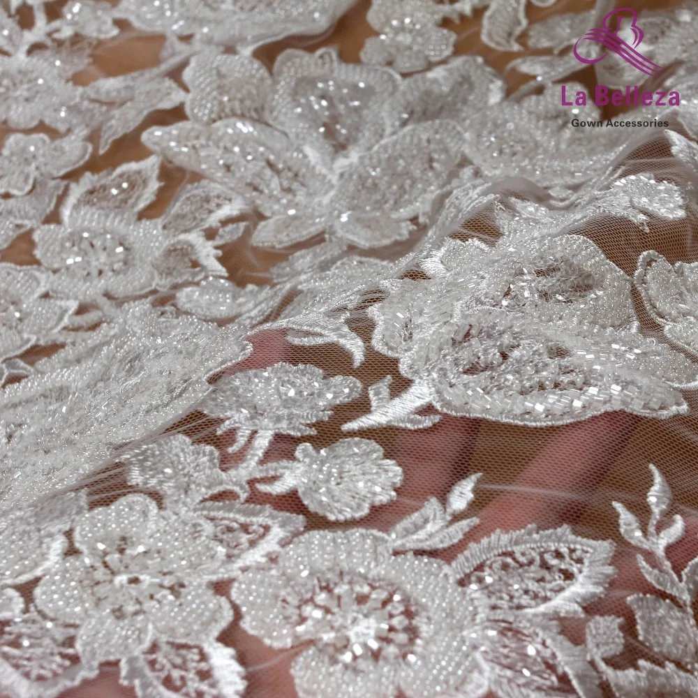 La Belleza Новое тяжелое вышитое бисером свадебное платье кружевная ткань off white beads блестки кружевная ткань большие цветы узор кружева 1 ярд