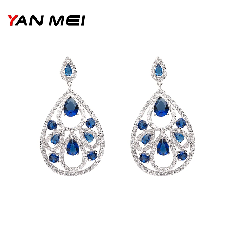 

YAN MEI New Waterdrop Silver Color Dangle Earrings For Women Zircon Earring Jewelry GLE6238Y