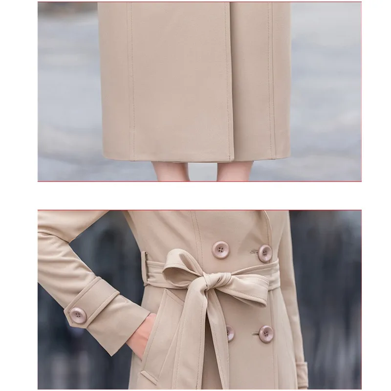 

Black Khaki Fashion Brand Double-breasted Women's Windbreaker Elegant Temperament Slim X-long Trench Coat Overcoat Plus size 4XL