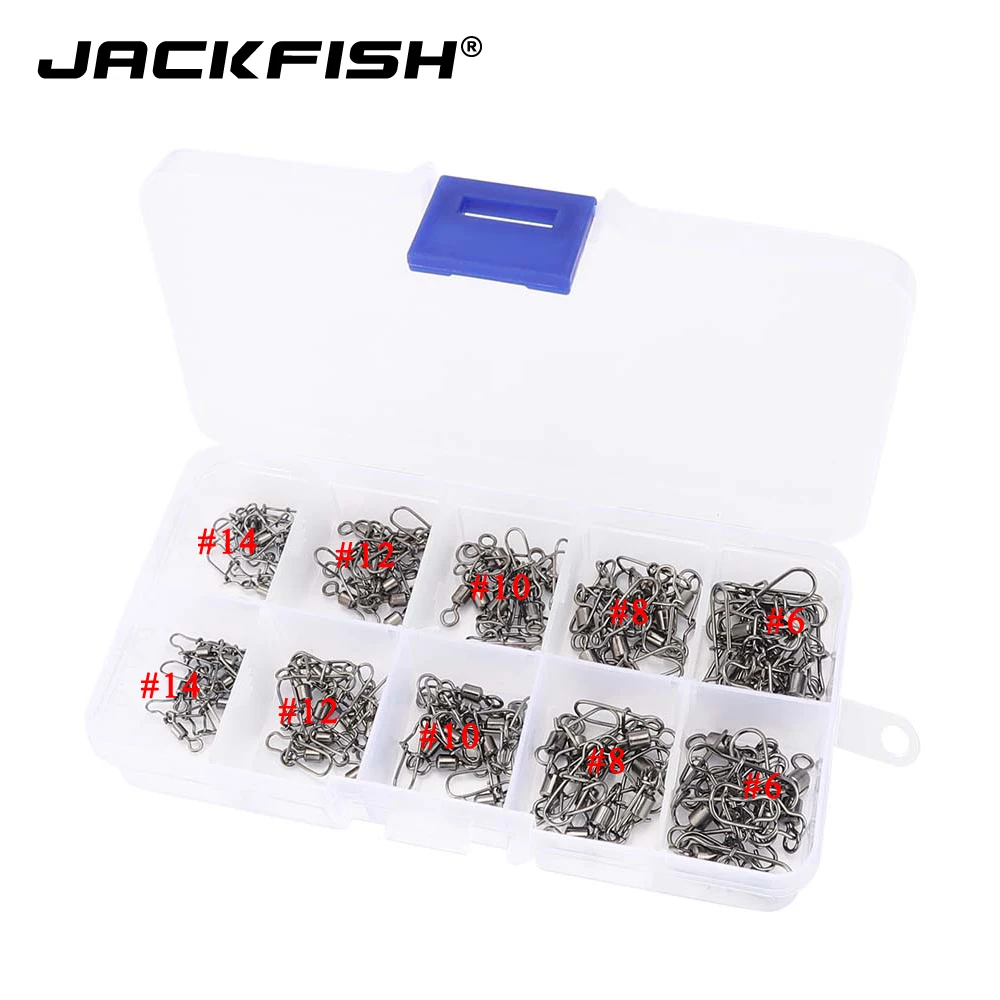 JACKFISH 100 шт./лот мощность 45LB рыболовный Соединитель с застежкой "булавка" подшипник роликовый поворотный из нержавеющей стали с защелкой снасть для приманки на рыболовецкий крючок