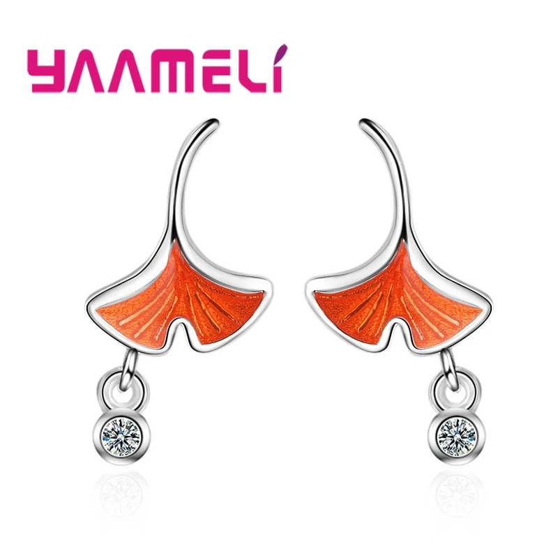 

Vintage High Quality Orange Maple leaf Design Setting Round CZ Stone 925 Sterling Silver Stud Earring Girls Party Accessories