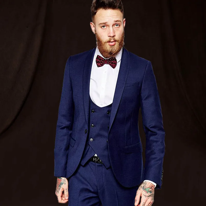 

Navy Blue Men Wedding Suit 3 Pieces Men Wedding Tuxedos Custom Made Slim Fit Mens Tuxedo Groom Tuxedos (jacket+pant+vest)