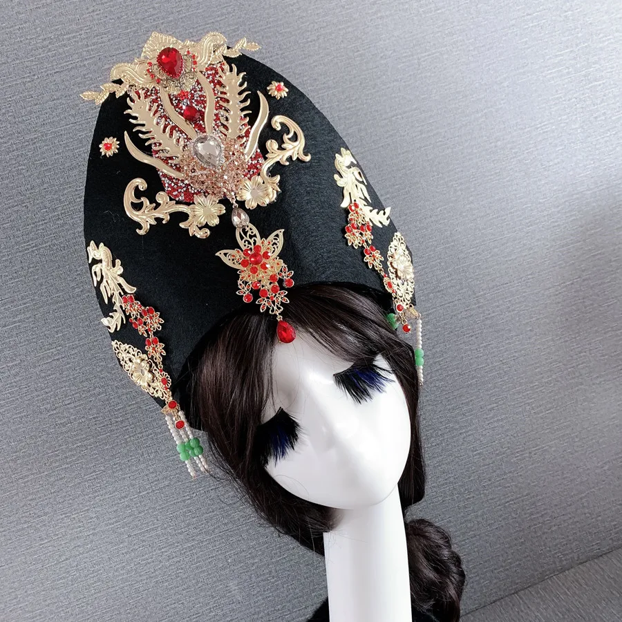 

women beautiful princess hair accessories vintage princess hat chinese ancient cap movie play halloween party queen cosplay hat