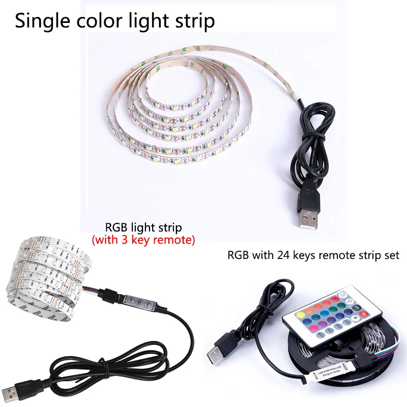 5 в USB мощность Светодиодная лента RGB/белый/теплый белый Tira LED HDTV TV Настольный ПК