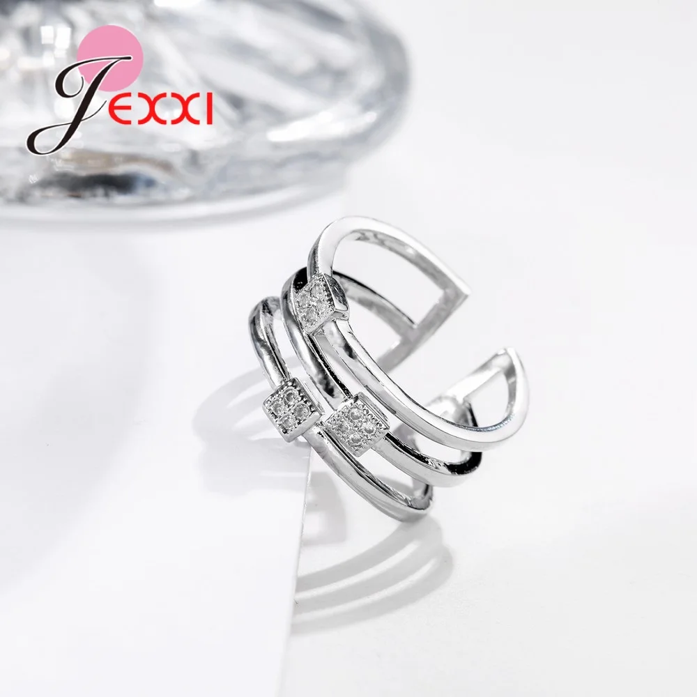 

Explosion Models 925 Sterling Silver Wedding Christmas Gifts 3 Rows Of Open Ring Pliers Square Crystal Zircon Jewelry