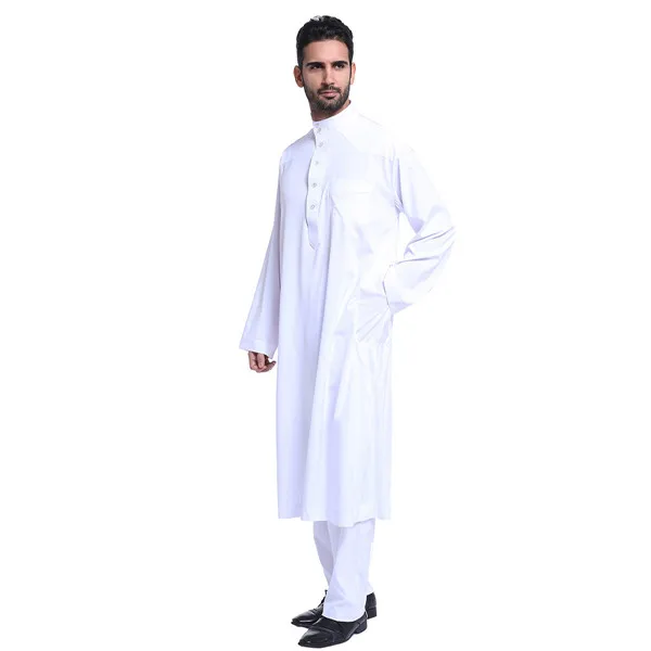 White Jubba Thobe Плюс Размеры длинные комплект из 2 частей Саудовская Аравия Абаи Дубай Пакистан кафтан Для мужчин мусульманский, арабский халат и брюки для девочек турецкого исламского Костюмы - Цвет: White Jubba Thobe