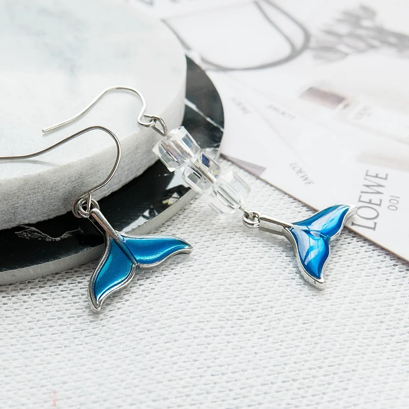 Геометрические серьги синего цвета в форме рыбьего хвоста, асимметричные, длинные, женские аксессуары, модные ювелирные изделия SY5129.