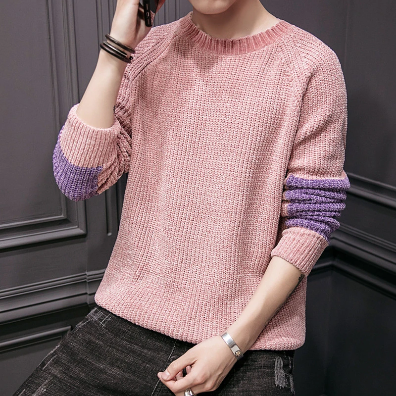 2018 New Arrival Sweater Men Casual Pullover Autumn Round Neck Patchwork Quality Knitted Brand Male Sweaters Plus Size M-3X | Мужская