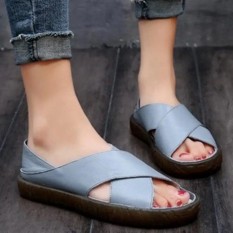 Zapatos mujer Женские туфли на среднем массивном каблуке танкетке с открытым носком