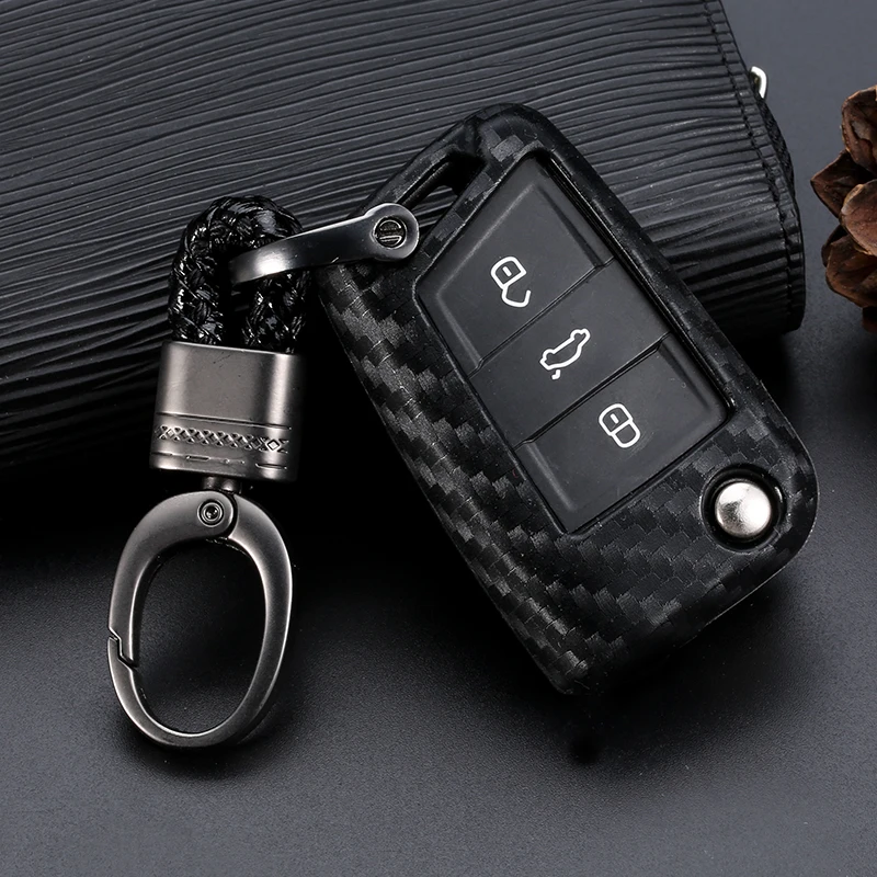 VO силиконовый чехол для ключа из углеродного волокна VW Polo Golf 7 Tiguan Skoda Octavia Kodiaq Karoq