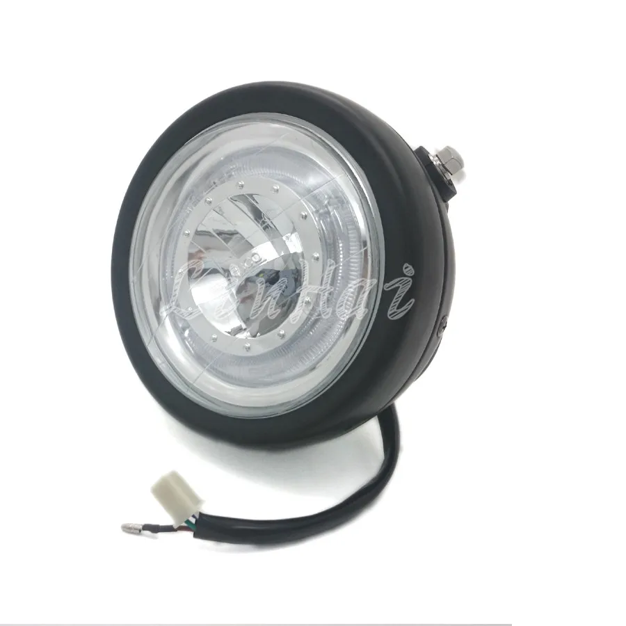 Черная металлическая фара с синим светодиодный Angel Eye для CG GN125 CB200 Chopper Bobber Cafe