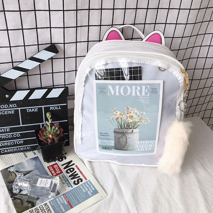 Прозрачные рюкзаки для женщин с милыми кошачьими ушками Ita Bookbags женские яркие
