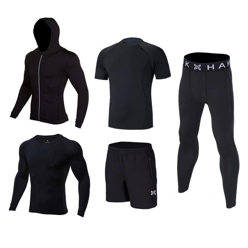 Компрессионный спортивный костюм 5 шт. комплект для фитнеса бега футболка