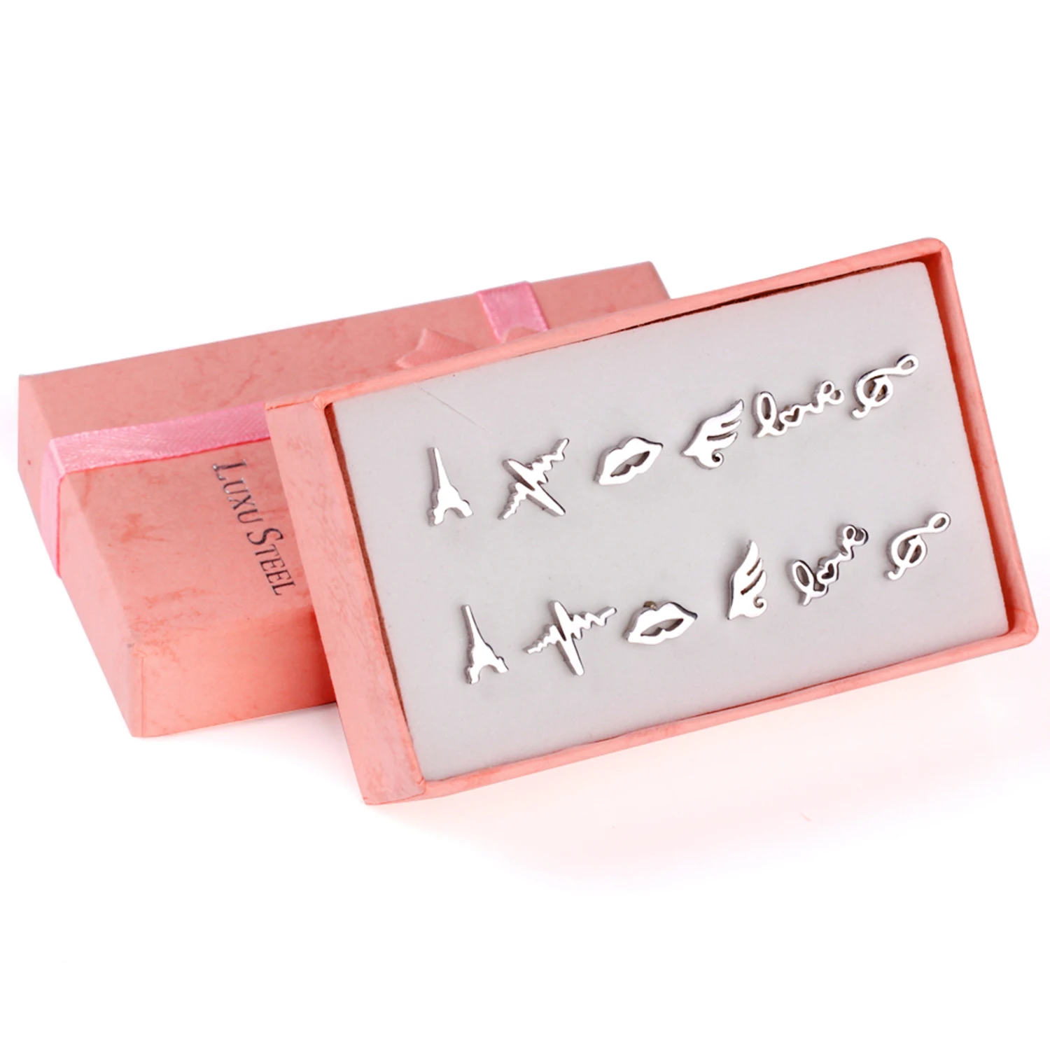 Серьги нержавеющей стали 6Pairs / Box для женщин Ювелирные изделия способа стерлингового серебра - Окраска металла: 6