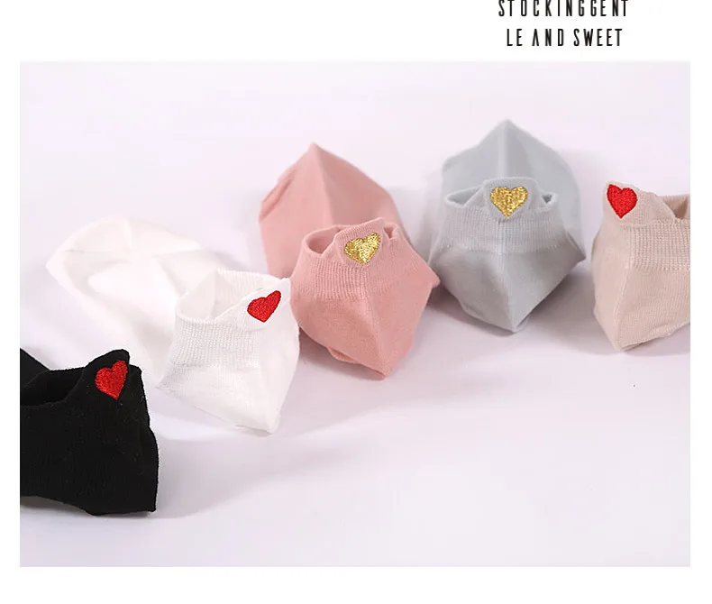 Корейские кавайные летние одноцветные Милые Носки с рисунком Love, Женские Повседневные Носки ярких цветов, Короткие хлопковые эластичные носки-башмачки
