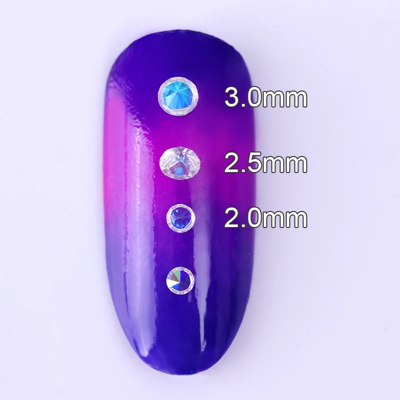 AB цветные хрустальные стразы 3D украшения для ногтей 2 мм 3 острое дно