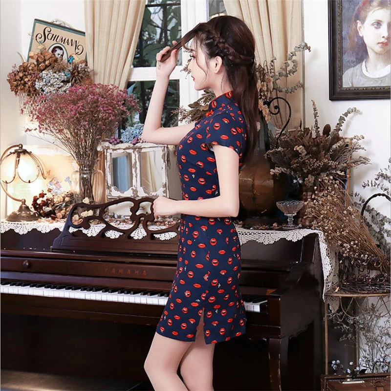 Модифицированное китайское платье короткое Cheongsam ретро традиционное женское
