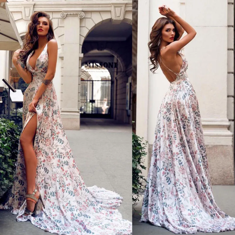 Wish Europe and the United States explosion models sexy deep V sleeveless strap dress 2019 new 3D printed floral pattern | Женская