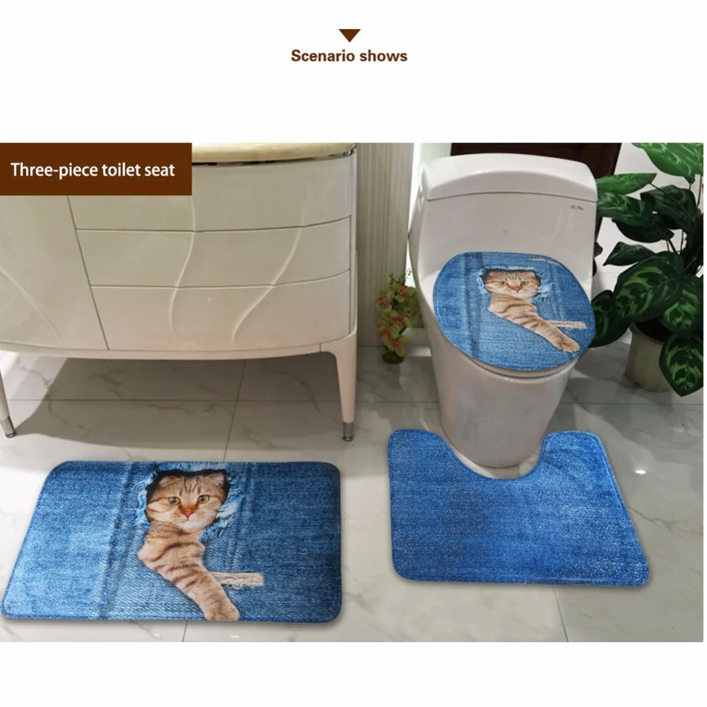 

HUGSIDEA 3D Dinosaur Animal Printed 3pcs Toilet Seat Cover Non-slip WC Mat Set Children Bathroom Decoration Floor Rugs Carpets