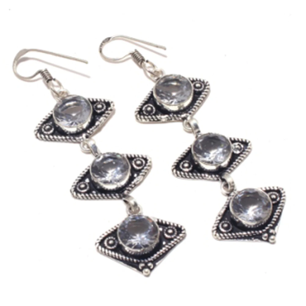 

White Topas, Silver Overlay on Copper Earrings ,71 mm , E3935