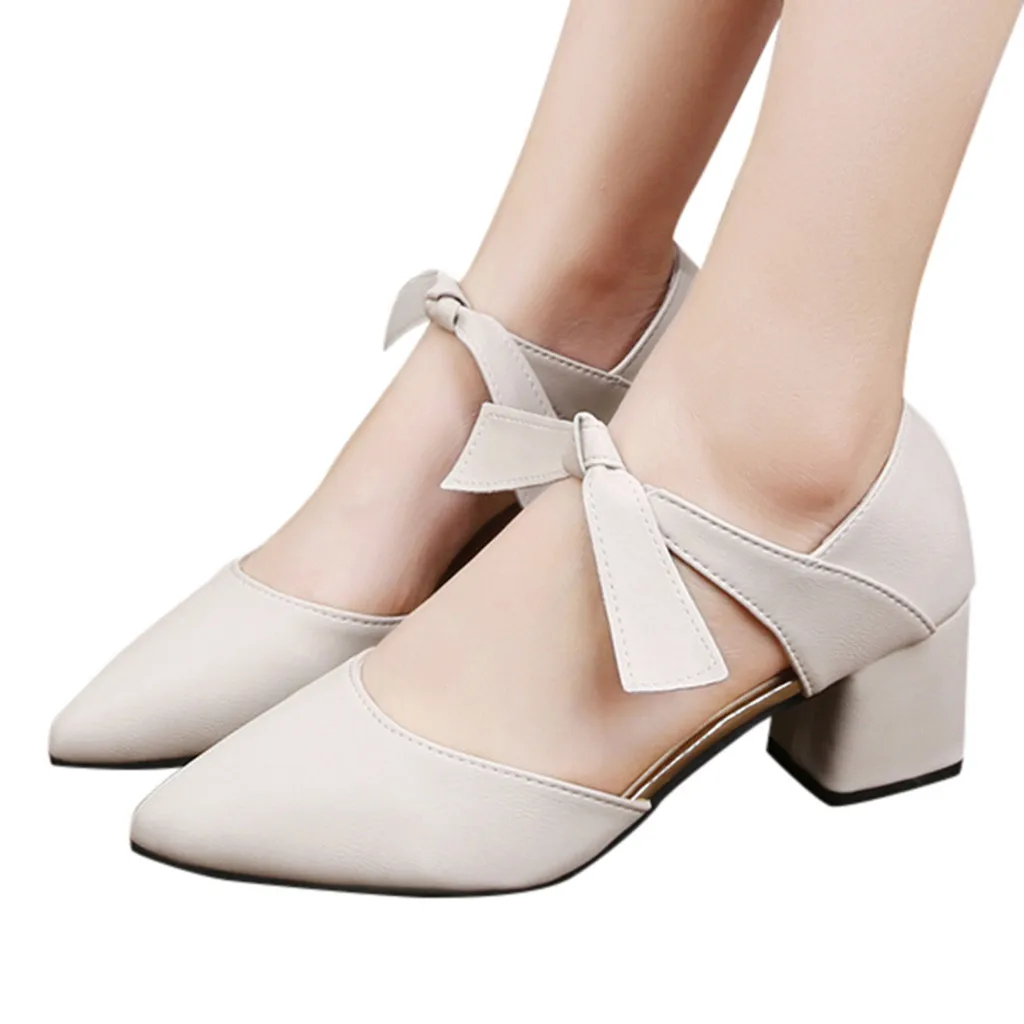 Женская Повседневная обувь chaussures femme однотонная на толстом каблуке с острым