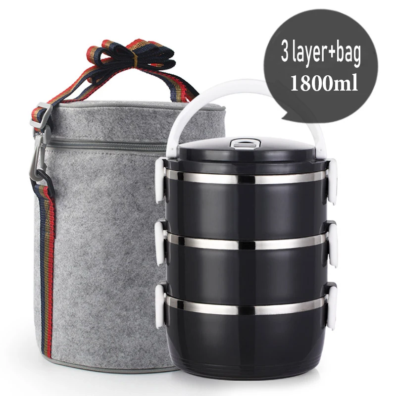 3 layer (Black) Нержавеющая сталь сохранение тепла Ланч-бокс 1 шт. для взрослых бизнес Bento box контейнер для еды для детей портативный для пикника школы - Цвет: 3 layer (Black)