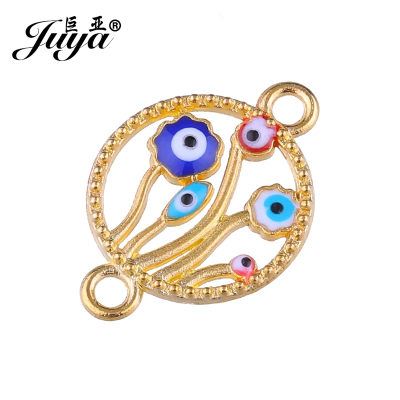 

JUYA DIY Jewelry Fittings Supplies 16.5x23.7mm Bracelets Necklace Making Craft Alloy Turkish Evil Eye Charms Connector AE0048