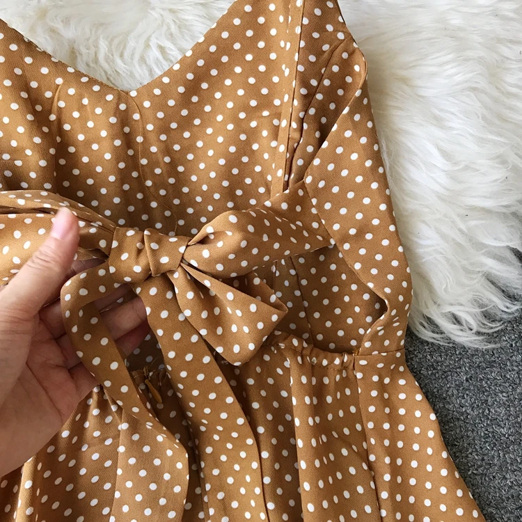 Летнее Бохо длинное платье женское с v-образным вырезом в горошек открытой спиной