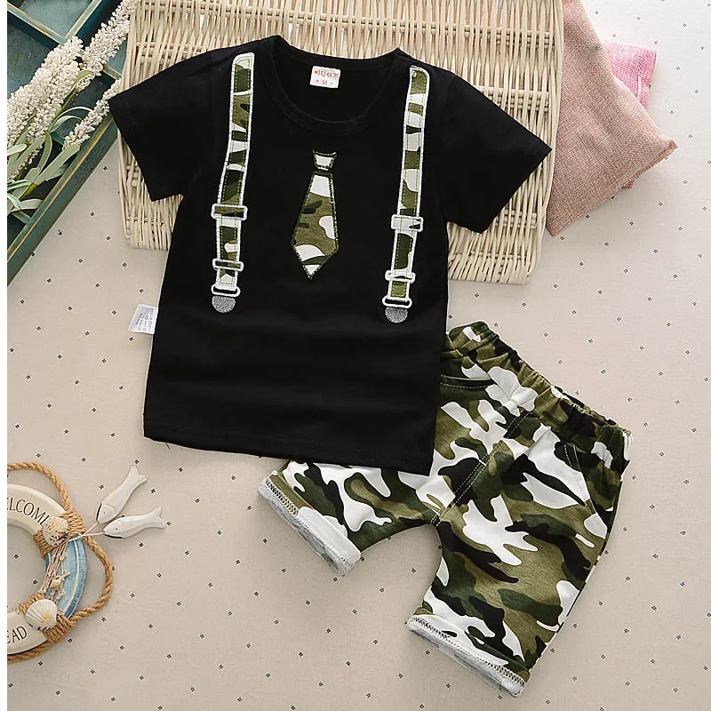 BibiCola Boys Summer Clothing Set Boy Clothes Kids Short Sleeves Shirt+Camouflage Shorts 2pcs Suit Children Sports | Детская одежда и