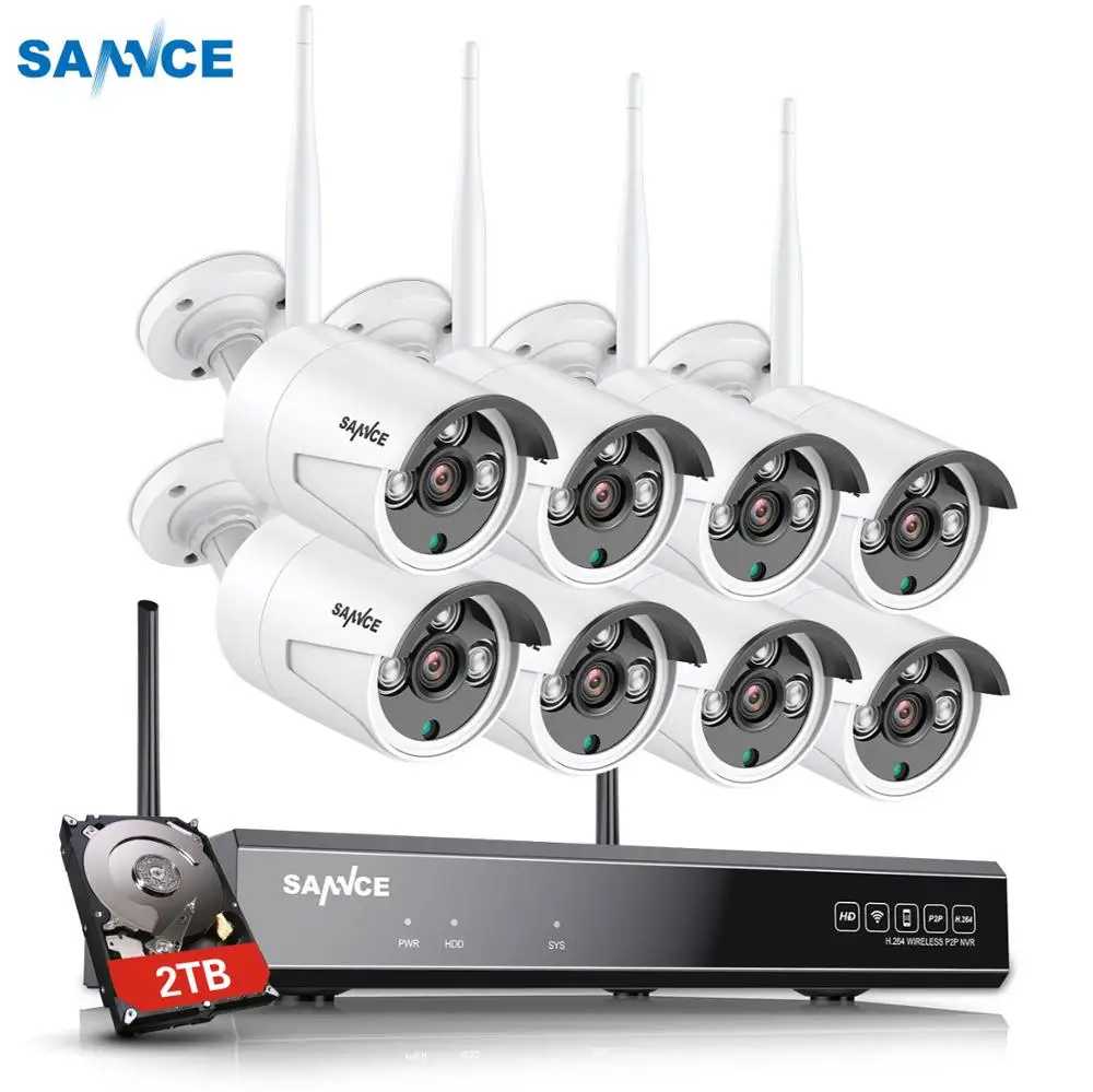 SANNCE 8CH 1080P HD Wifi NVR 2 ТБ HDD система камер видеонаблюдения 2.0MP Водонепроницаемая